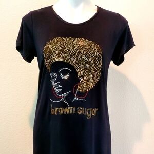 Gold "Brown Sugar" Crystal Embellished T-shirt Size Large